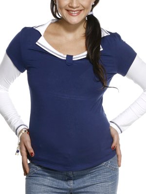 Сине-белый джемпер-обманка. Одежда для беременных Sweet Mama.