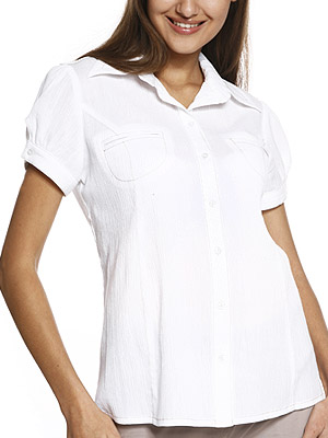 Рубашка из хлопка с бежевой отстрочкой. Одежда для беременных Sweet Mama.